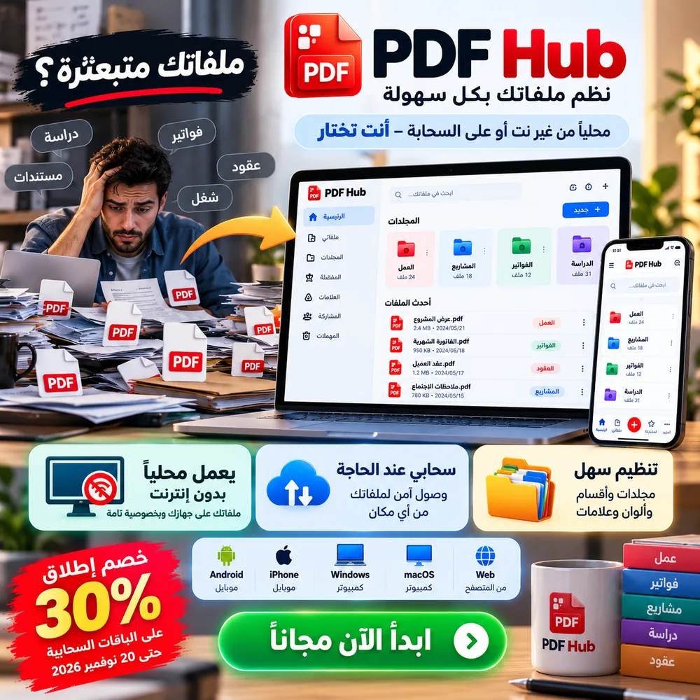إعلان PDF Hub لتنظيم ملفات PDF